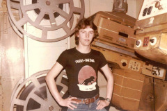 Laurence Younger in the projection box of the Gaumont / Focus / Regal Cinema early 1980's
