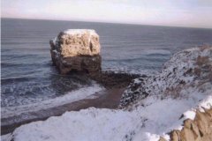 Snow on Marsden Rock, South Shields